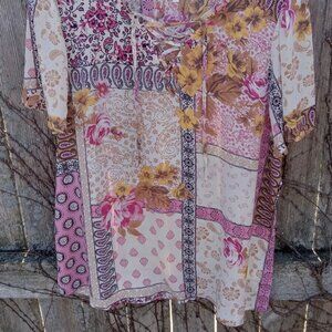 Maurices Lace-Up Patchwork Flutter Sleeve Blouse, L